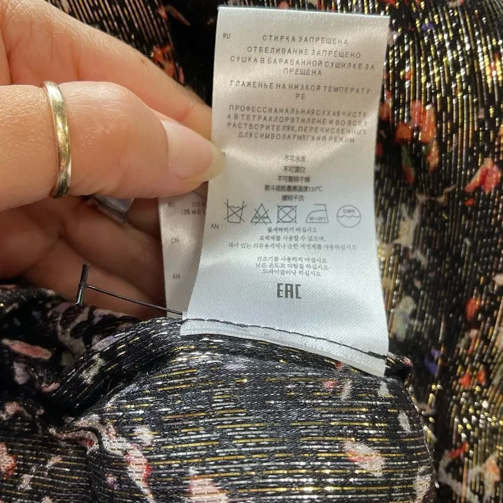 NEW IRO Black Multicolor Maziar Metallic Printed Silk Blend Mini Skirt Size 4